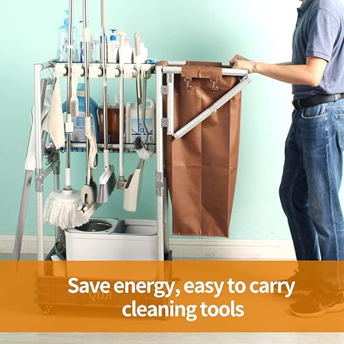 Miniatura 2 de Carrito de limpieza Carrito de limpieza Carrito de limpieza sobre ruedas Carrito de limpieza con estantes Soporte para fregona escoba