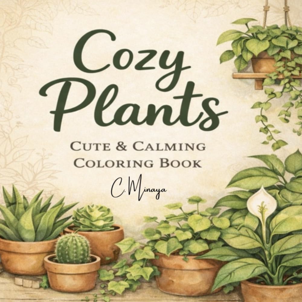 Cozy Plants: Cute & Calming Coloring Book (Cozy, Cute, & Calming)