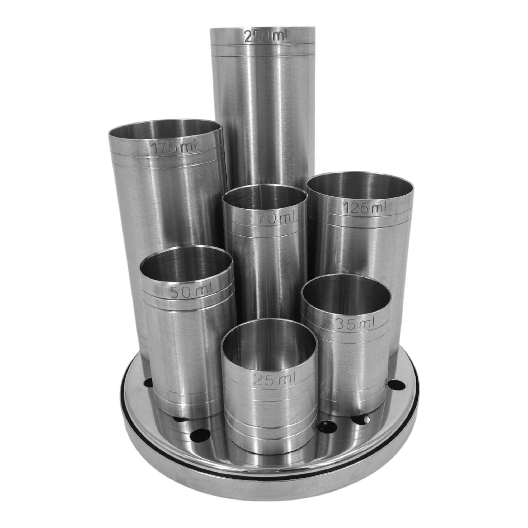 Chabrias Ltd Premium Stainless Steel Round Drip Tray & 7 Piece Thimble Set, 25ml, 35ml, 50ml, 70ml, 125ml, 175ml & 25ml, Thimble Measure, Home Bars, Cocktail Stations, Barware