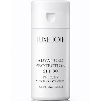 LuxeJoie Mineral Sunscreen SPF 30 Zinc Oxide Broad Spectrum UVA/UVB Protection Lightweight Daily Face & Body Sunscreen for Sensitive Skin 3.3 oz