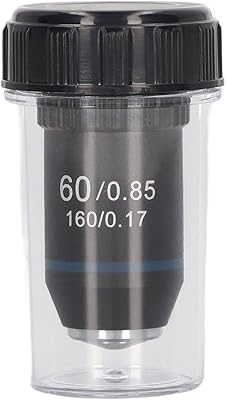 Achromatic Objective, Brass High Light Transmittance Automatic Rebound 60X High Power Microscope Lens for Biology Laboratory Interface 20.2mm