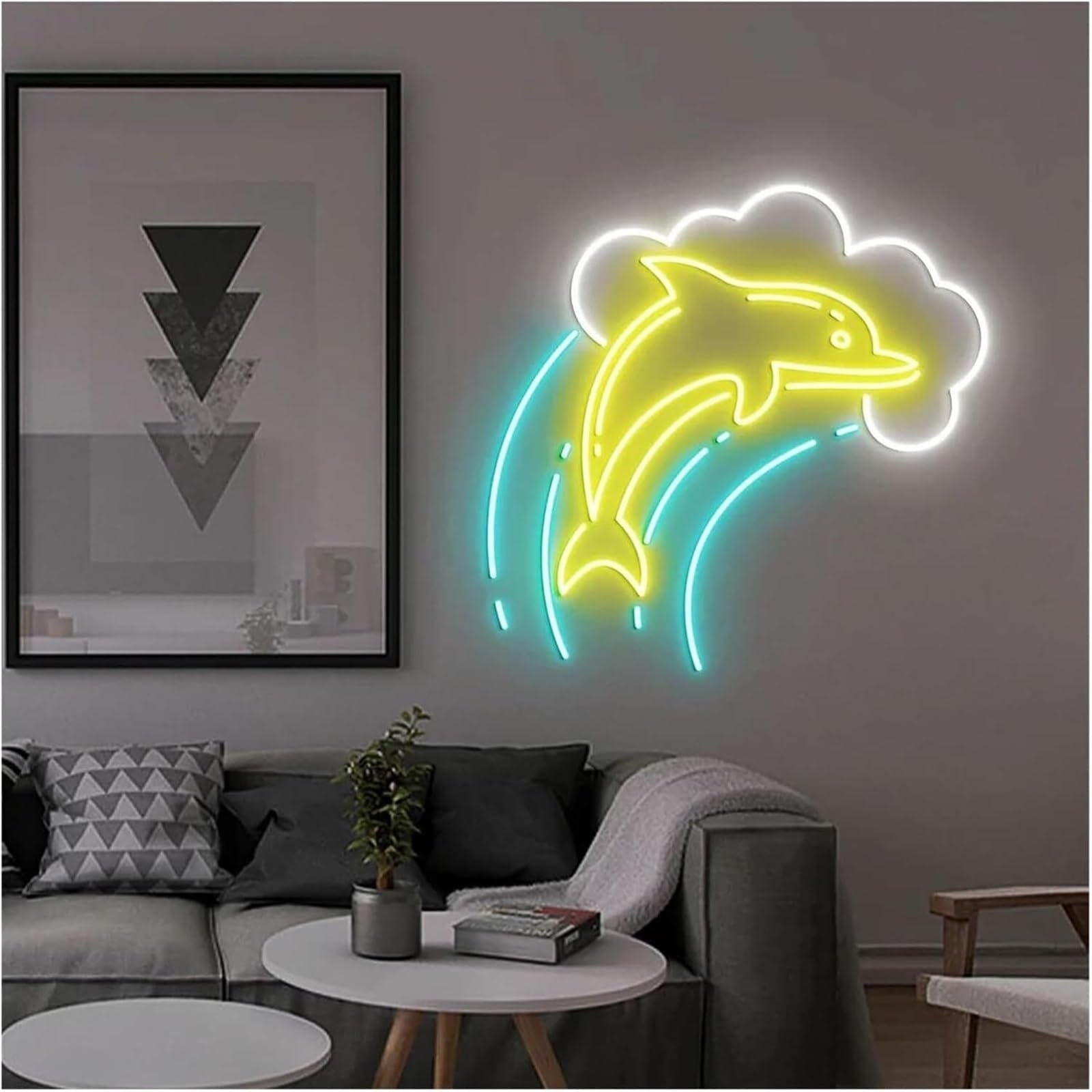 neon Lights Sign Soothing Ambiance Dolphin Neon Sign Lamp in for Wave Powered by, Adjustable Brightness, Lights(B)
