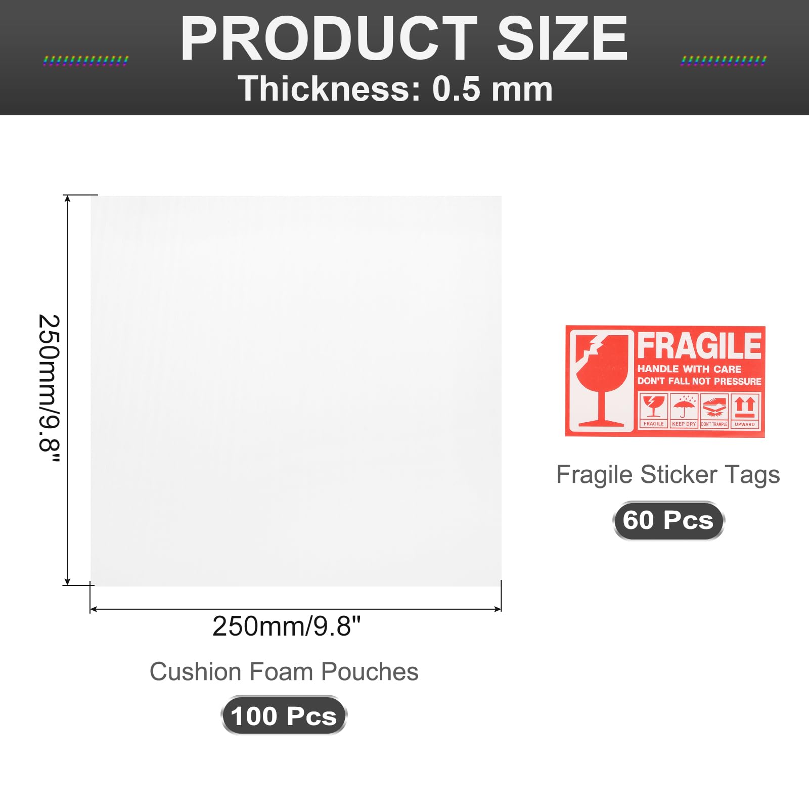 QUARKZMAN 100pcs Poches De Rembourrage En Mousse 9.8x9.8 Pouces