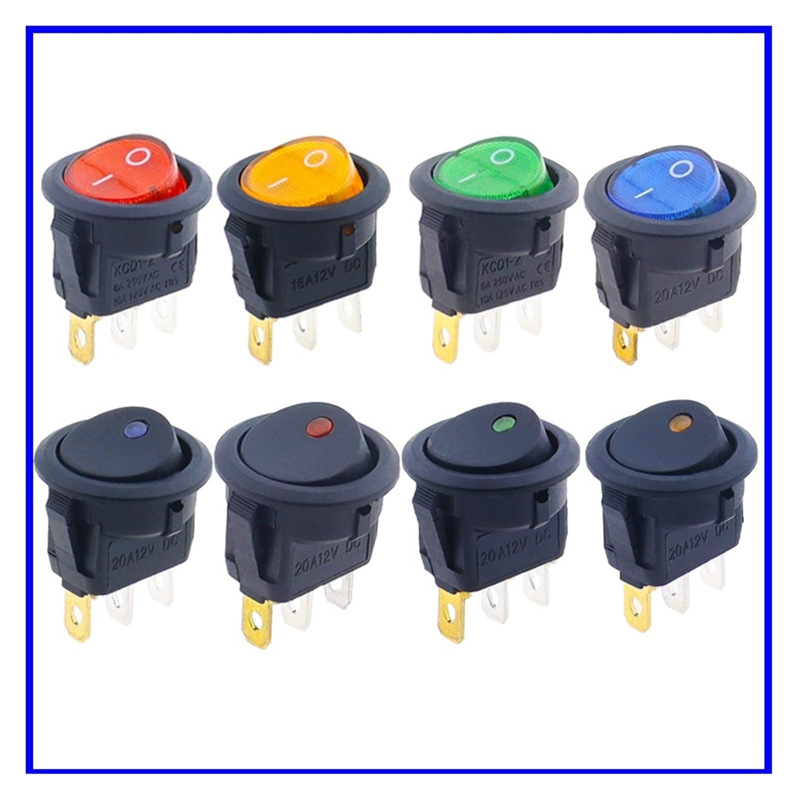 1PCS Car 12V 220V Round Rocker Dot Boat LED Light Toggle Switch SPST ON/Off Top Sales Controls KCD1 TSIOHKBS(KCD1 Yellow,220V)
