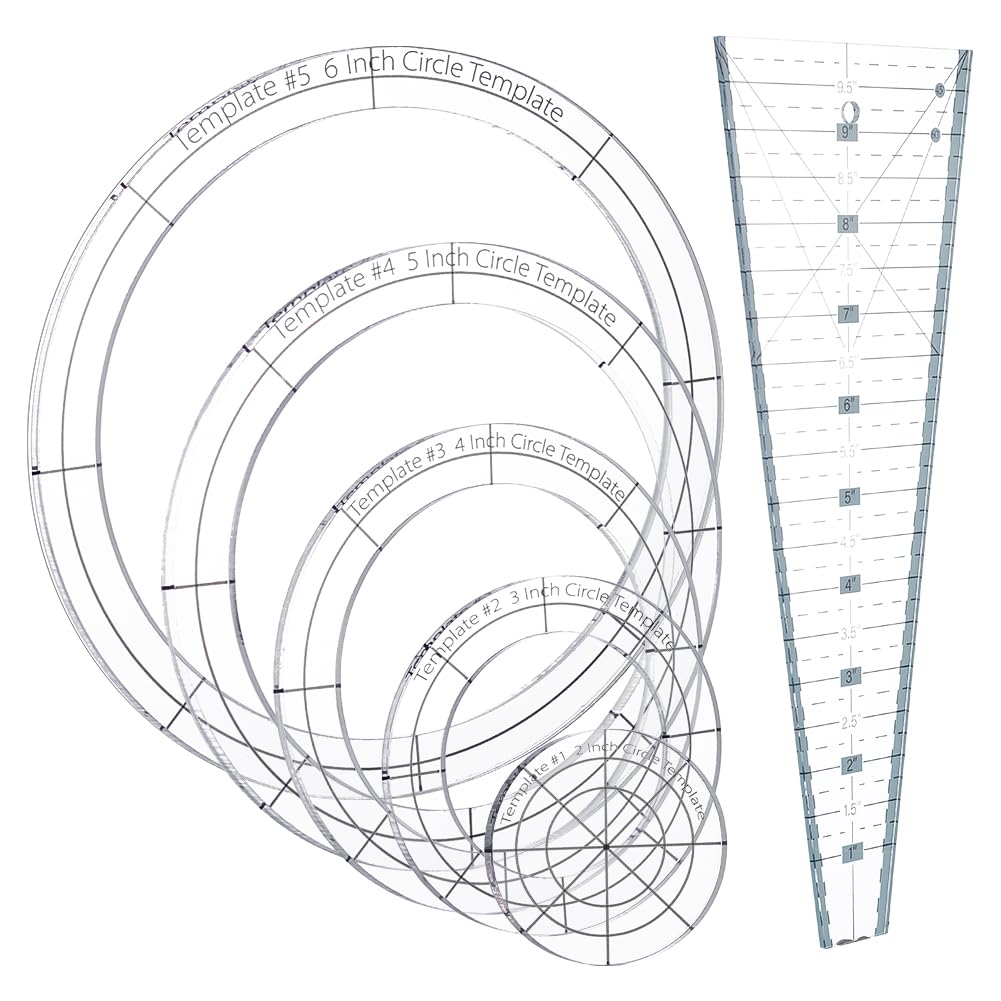 INFUNLY 6pcs Circle Acrylic Quilting Template 2-6 Inch Transparent Patch Stencil Ruler 1-9.5 inch Trapezoid Quilting Templates Dresden Plate Template Ruler for Drawing Cutting Sewing Clothing Design
