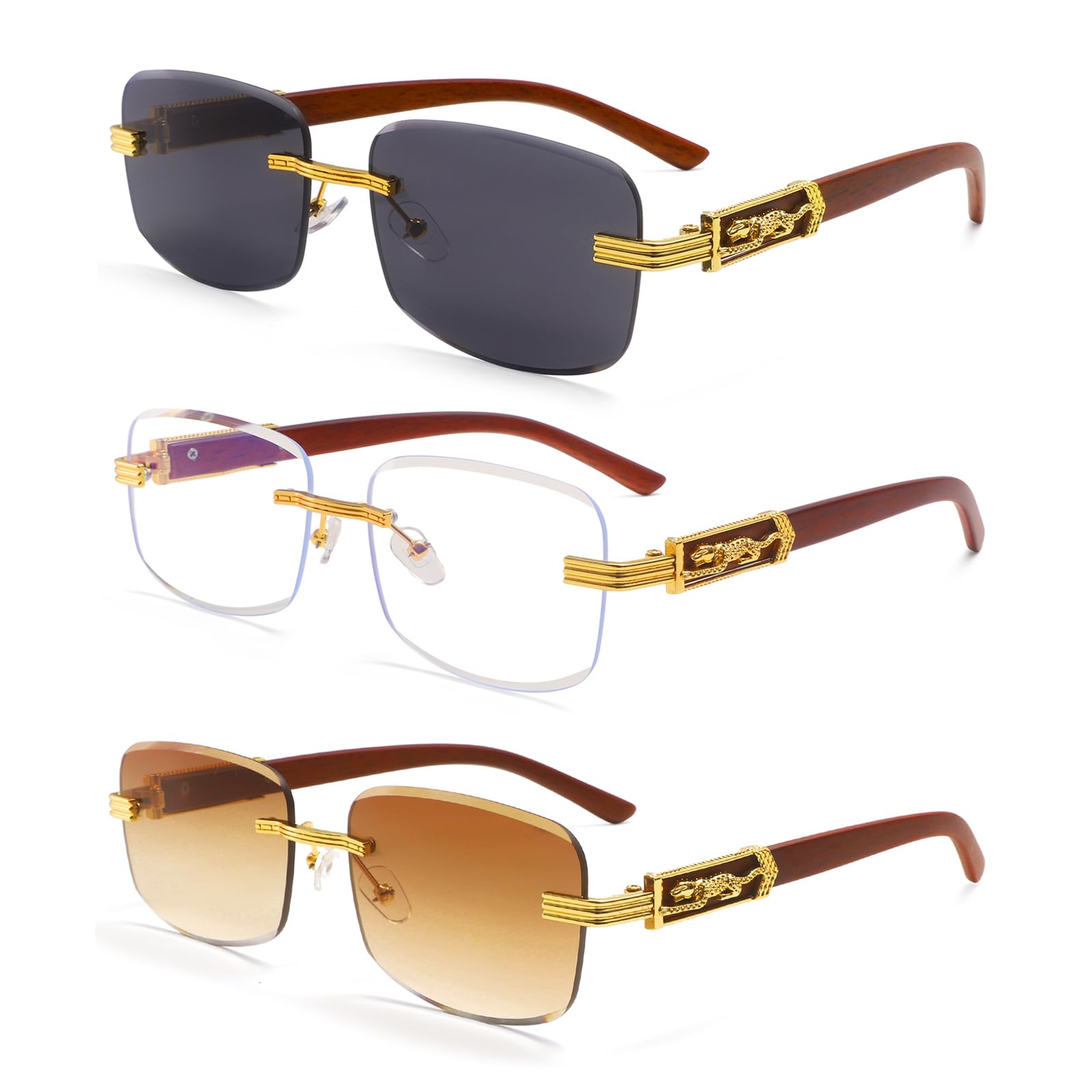 Dollger Rimless Rectangle Sunglasses for Women Men Fashion Hip hop Frameless Designer Shades Wooden Y2K Square Glasses