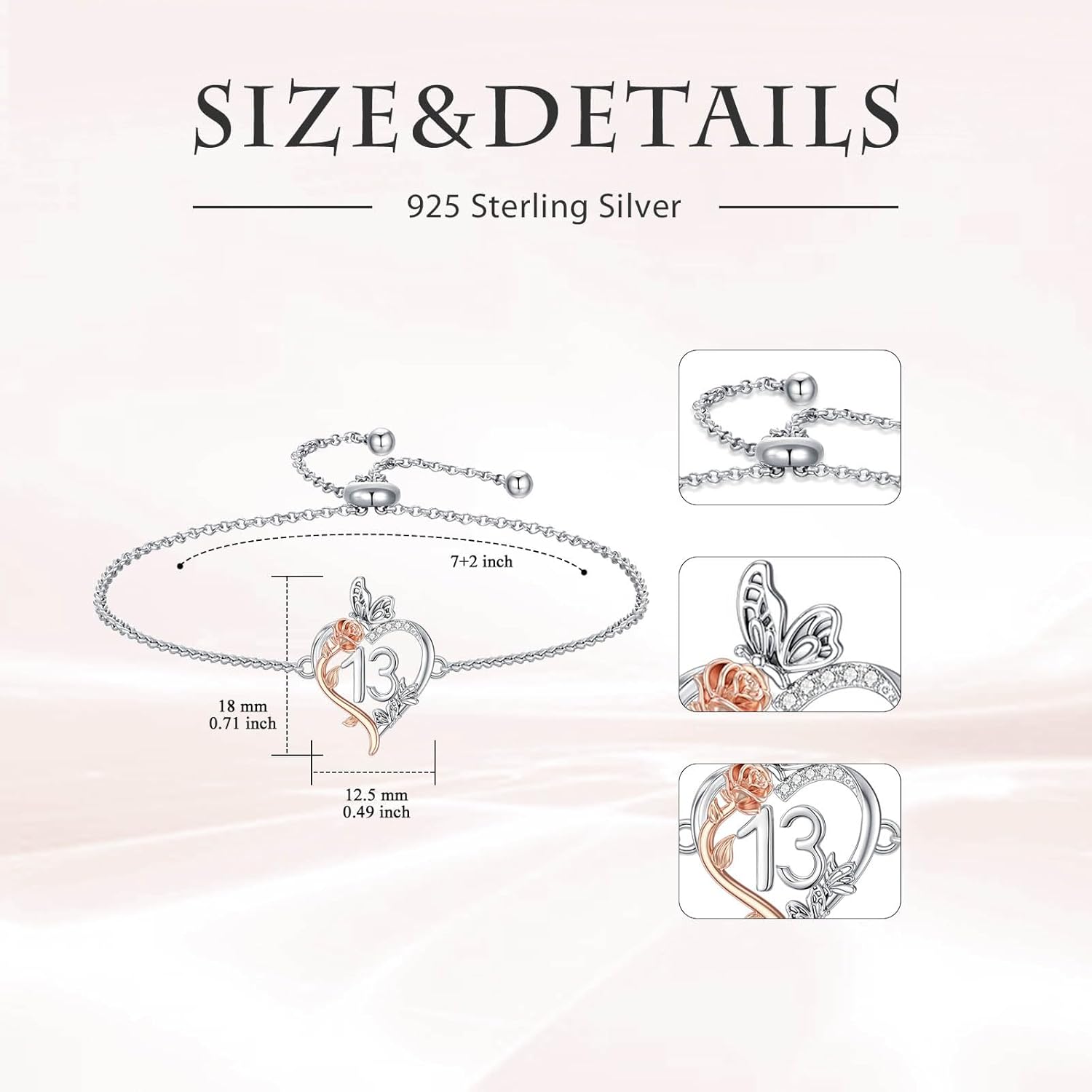 TOUPOP Gifts for Her Rose Heart Bracelet 925 Sterling Silver Heart Butterfly Bracelet Sweet Year Old Jewelry Anniversary Birthday Christmas Gifts Women Girlfriend Wife Mom Grandma - Image 6