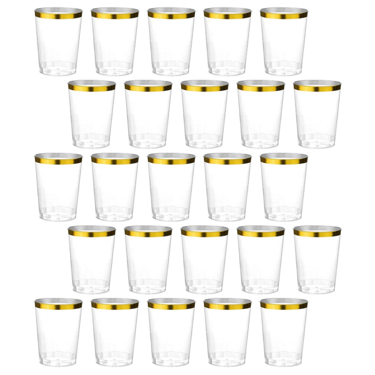 Toyvian 25pcs 10oz Gold Rim Plastic Beverage Cups Small Decorative Party Juice Cups for Wedding and Event Tableware