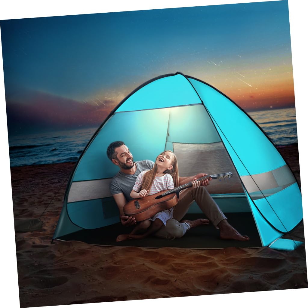 Milisten Pop-Up-Strandzelt Tragbarer Automatischer Sonnenschutz Zum Wandern Camping Und Für Den Urlaub Mit Lsf 50+ Schutz (Hellblau)