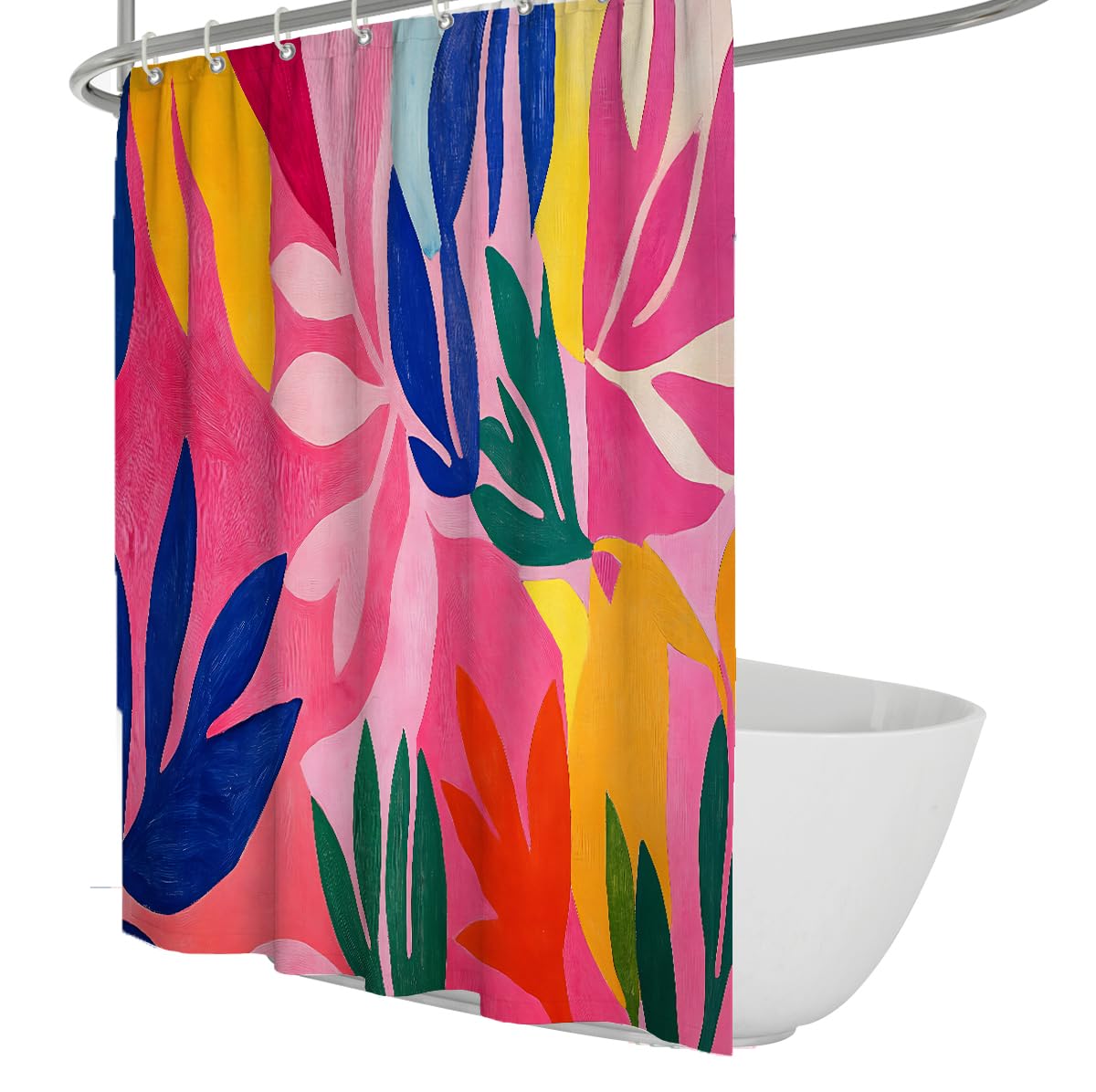 OLLIAR Home Modern Abstract Tropical Plant Shower Curtain Set Aesthetic Vibrant Leaves Shower Curtain Waterproof Polyester Fabric Bathroom Curtain with Hooks 240x180cm