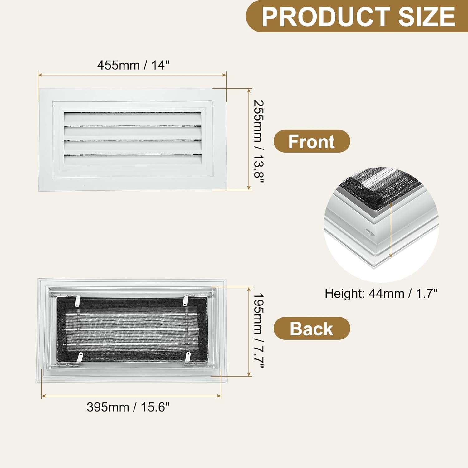 PATIKIL 8" x 16" Aluminum Gable Vent, 1Pcs Return Grille Gable Louver Air Vent with Screen Mesh Filter Removable Door for Sidewall Wall Ceiling Floor Attic Shed HVAC System, White