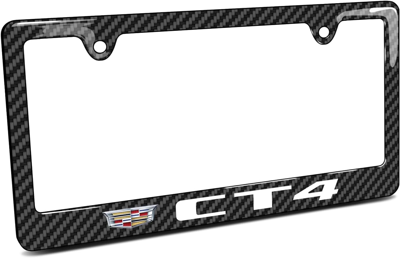 iPick Image for Cadillac CT4 Black Carbon Fiber Look ABS Plastic License Plate Frame is Official Licensed