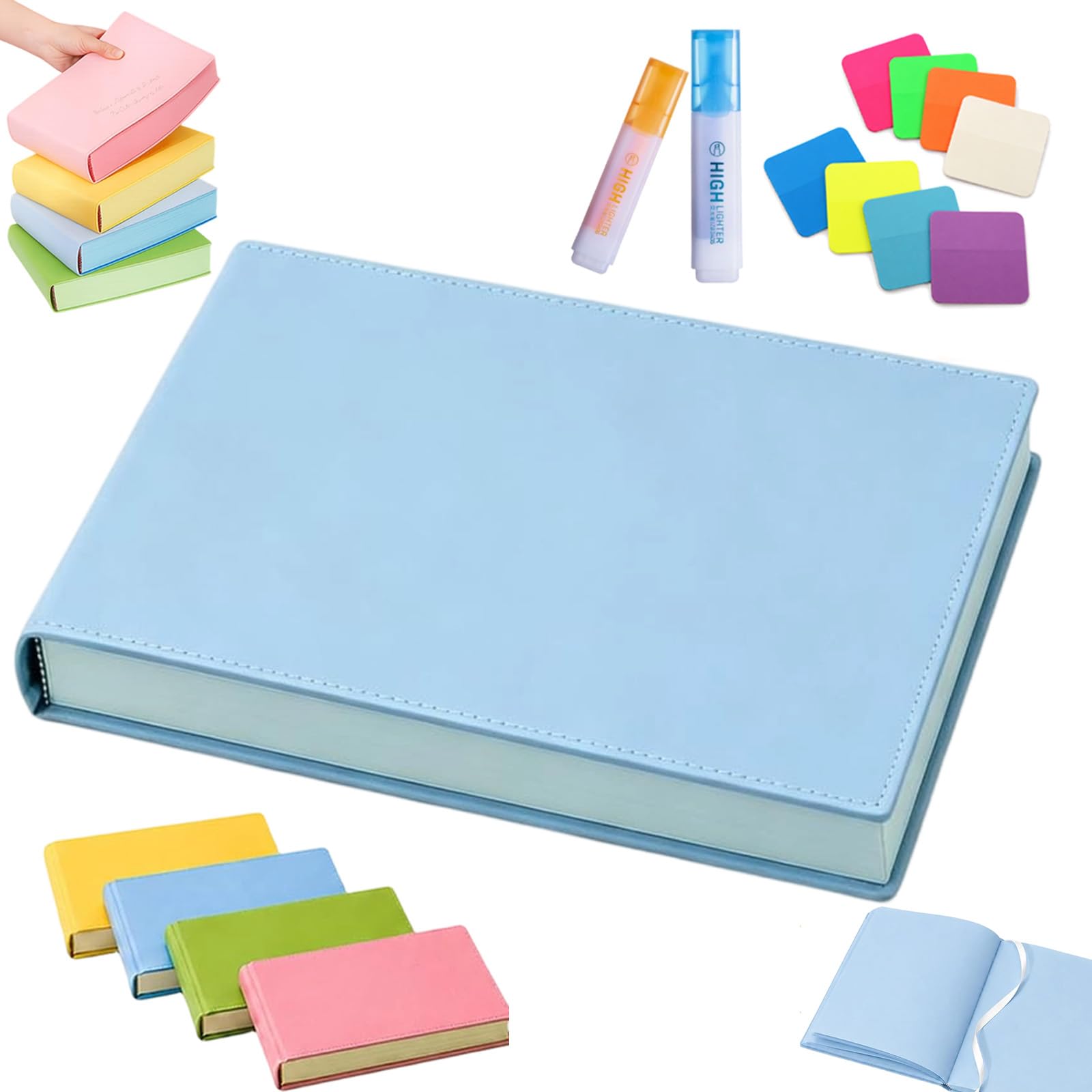 Quaderno Color Brick Addensato A5 720 Pagine, Journal Rigido Copertina in PU Pelle, Quaderno Carta Spessa Colorata per Appunti, Scuola Ufficio Studio Viaggi Regalo (blue)