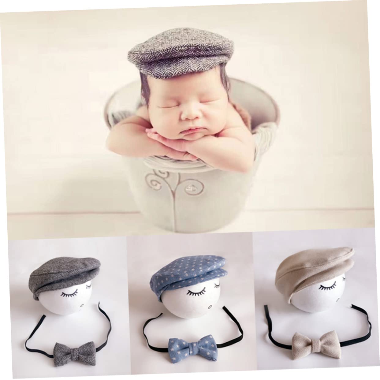 DOITOOL 3 Juegos De Pajarita Accesorios para Fotos Sombrero para Niños Ropa De Niño Recién Nacido Ropa De Bebé Niño Gorra De Caballeros para Bebé Regalos para Niña Recién Nacida