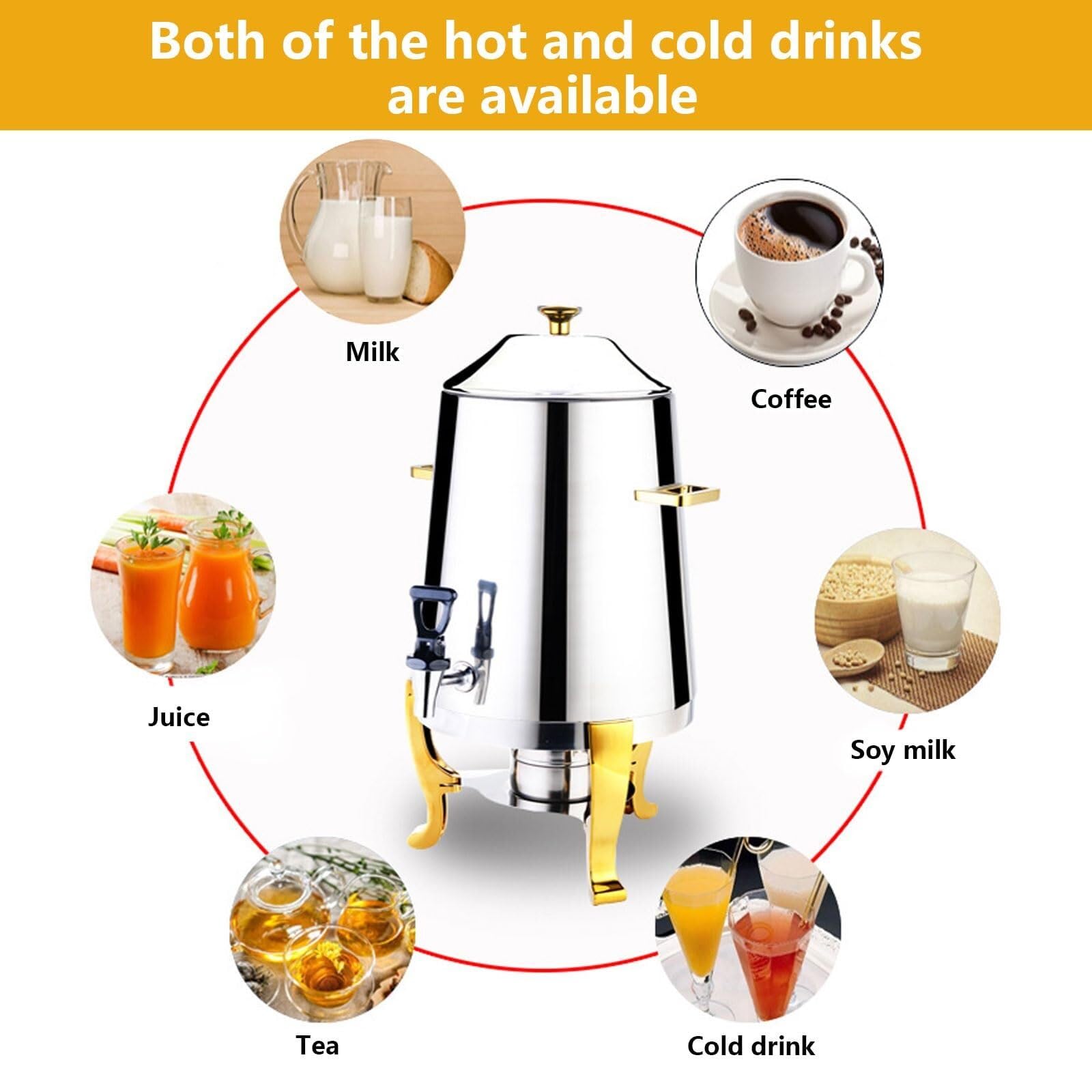 Distributore di bevande calde, 13 l, in acciaio inox, dispenser per caffè, tè, latte, succhi di frutta, ideale per feste ed eventi, finitura argento