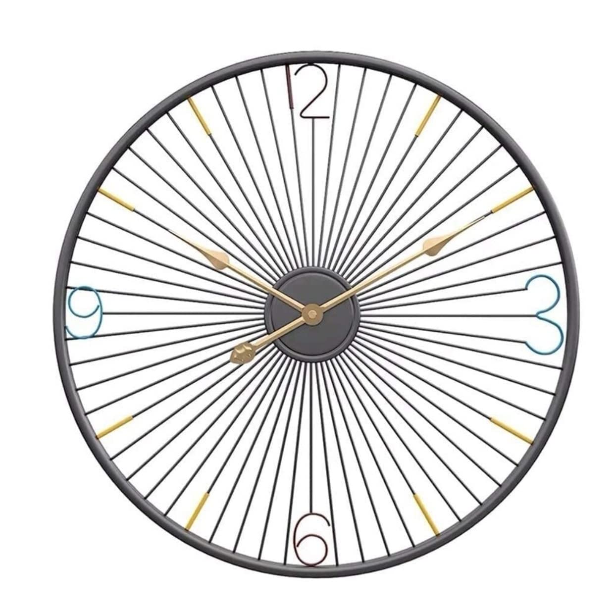 AZHKJKZH Wall Mounted Clock Round Metal Wall Clocks Luxury Home Living Room Mute Clock Modern Creative Fashion Decorative For Living Room(Black,60cm)