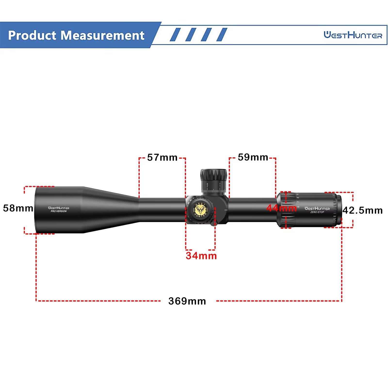 WestHunter HD SFIR Pro Mira Telescópica, Segundo Plano Focal (SFP), Tubo 30mm, Retícula Iluminada, 1/10 MIL, Zero Stop, 4-16x44/6-24x50 - Indicada Únicamente para Actividades Deportivas