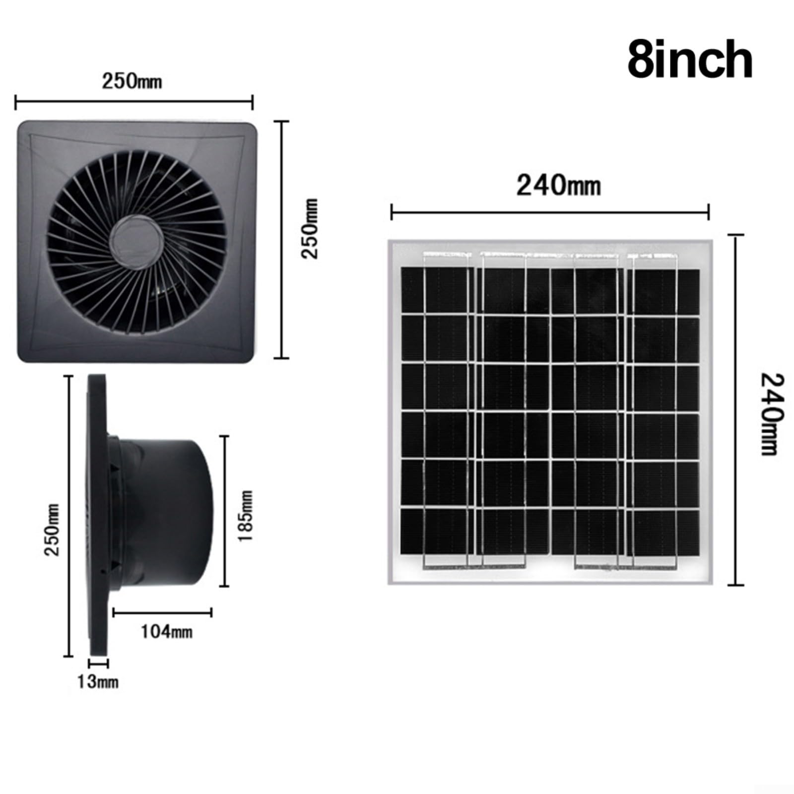 ZYNCUE Ventilateur extracteur solaire 12 V pour ventilation silencieuse 20,3 cm