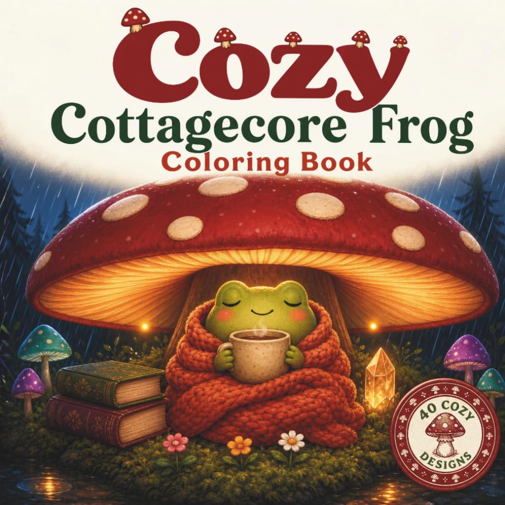Cozy Cottagecore Frog Coloring Book: Bold and Easy Whimsical Woodland Scenes for Adults and Teens, Hygge Relaxation and Stress Relief