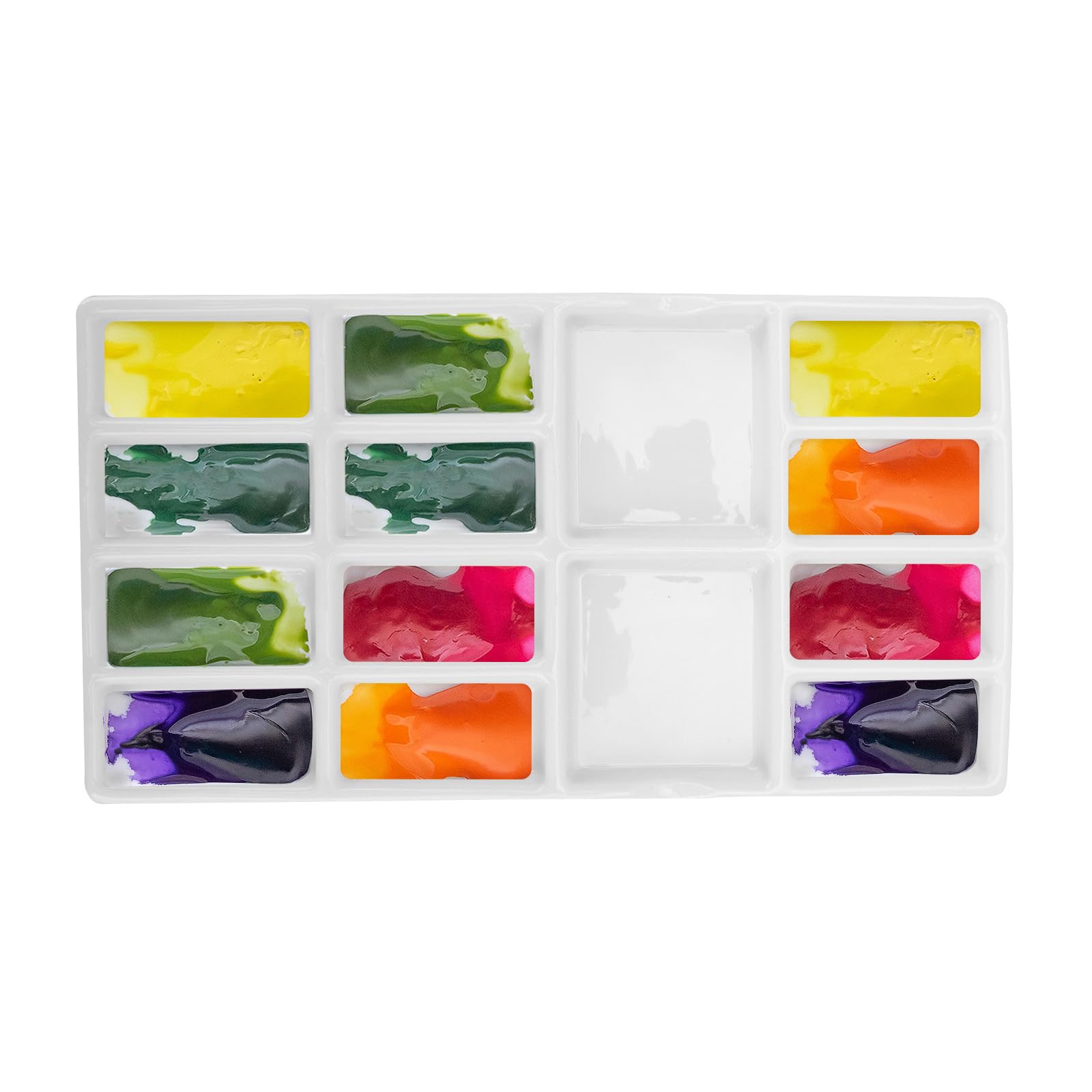 Luwoo White Ceramic Paint Palettes Tray, Porcelain Large Mixing Area Palette, Artist Watercolor Tray Palette (14-Well Paint Palettes Tray 9.4" X 3.8")