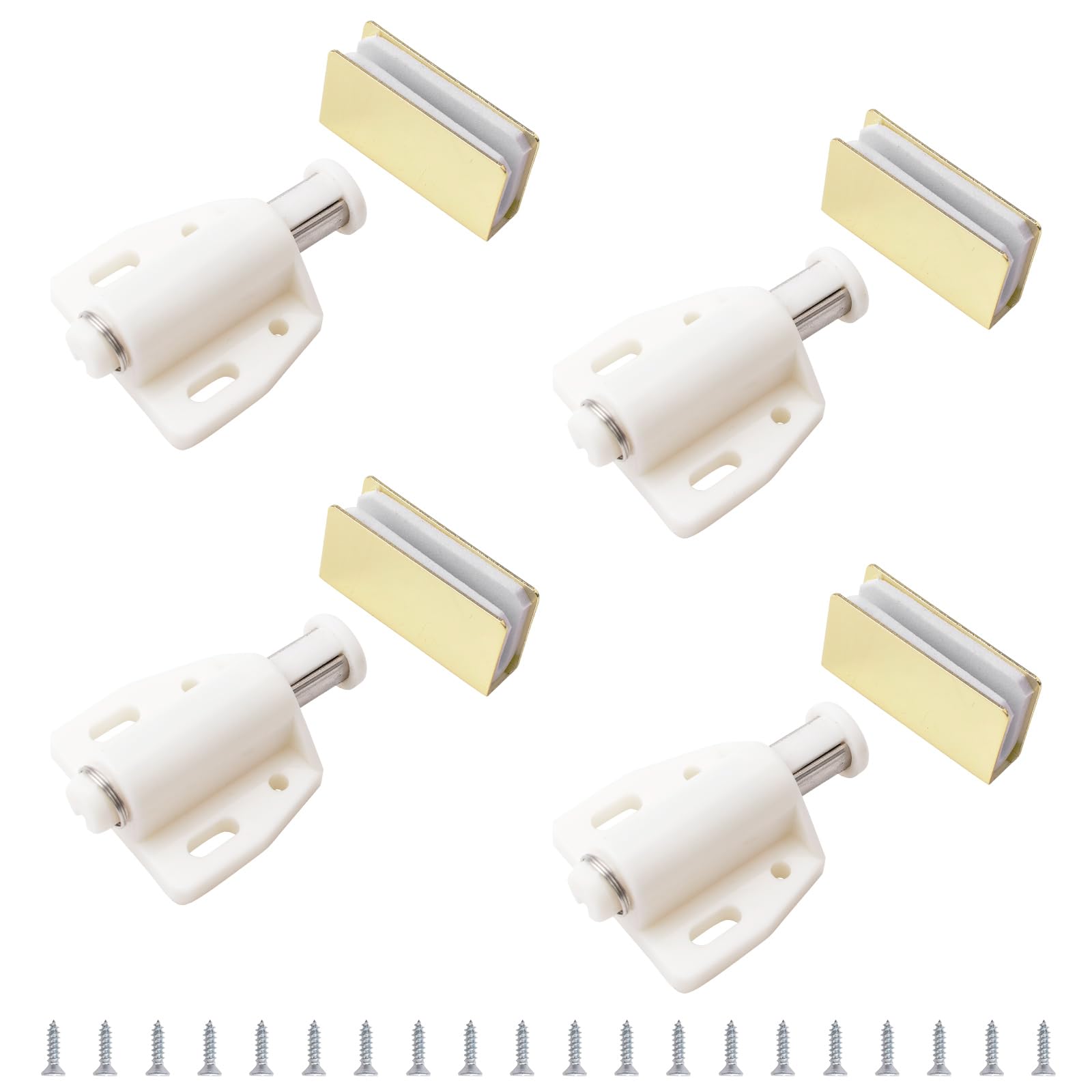 UFURMATE Glass Door Magnetic Catch Latch Closures, 4 Set Push Open Single Glass Door Magnetic Touch Latchs with Adjustable Cabinet Clamp, Fit for 3-