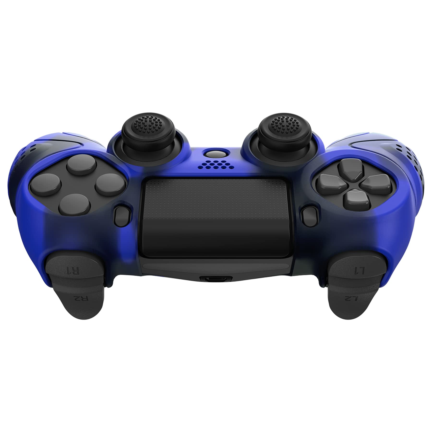 PlayVital Silikonowa Obudowa do ps4 Kontroler,Gumowy Ochraniacze z Osłonami Joysticków do ps4 Slim,Antypoślizgowy Protection Case Cover ps4 Pro Controller-Niebieski & Czarny(Guardian Edition)