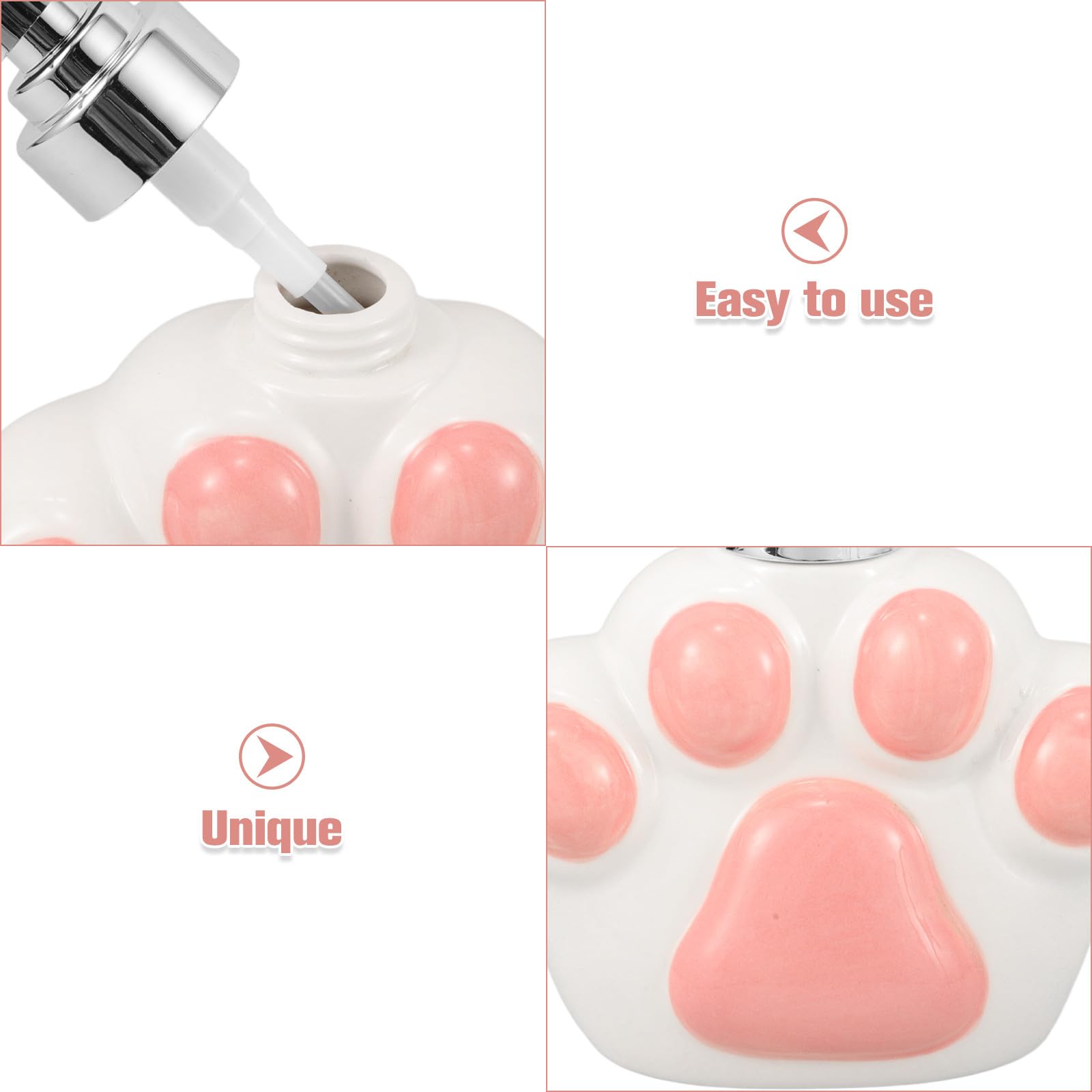 Ipetboom Dispenser di Sapone da Bagno Ricaricabile in Ceramica a Forma di Zampa di Gatto, Bottiglia Erogatrice Compatta Anti-perdite per Sapone Mani e Bagnoschiuma, per Uso Domestico