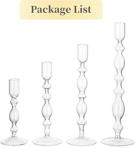 Miniatura 7 de Hewory Glass Candle Holder Set: 4PCS Clear Glass Candlestick Holders Vintage Taper Candle Holders for Candlesticks, Unique Candle Sticks Holder