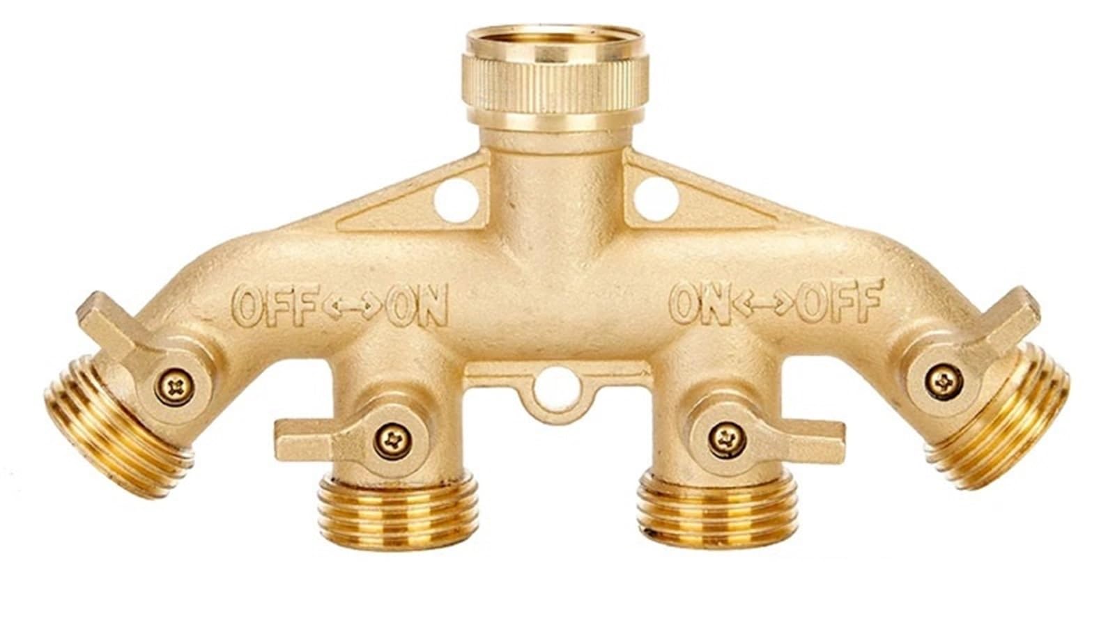 3/4 Zoll 2/4-Wege Messing Gartenschlauch Splitter Gartenhahn Y-Typ Bewässerungsanschluss Verteiler for Außenwasserhahn(KinkProtectorEU)