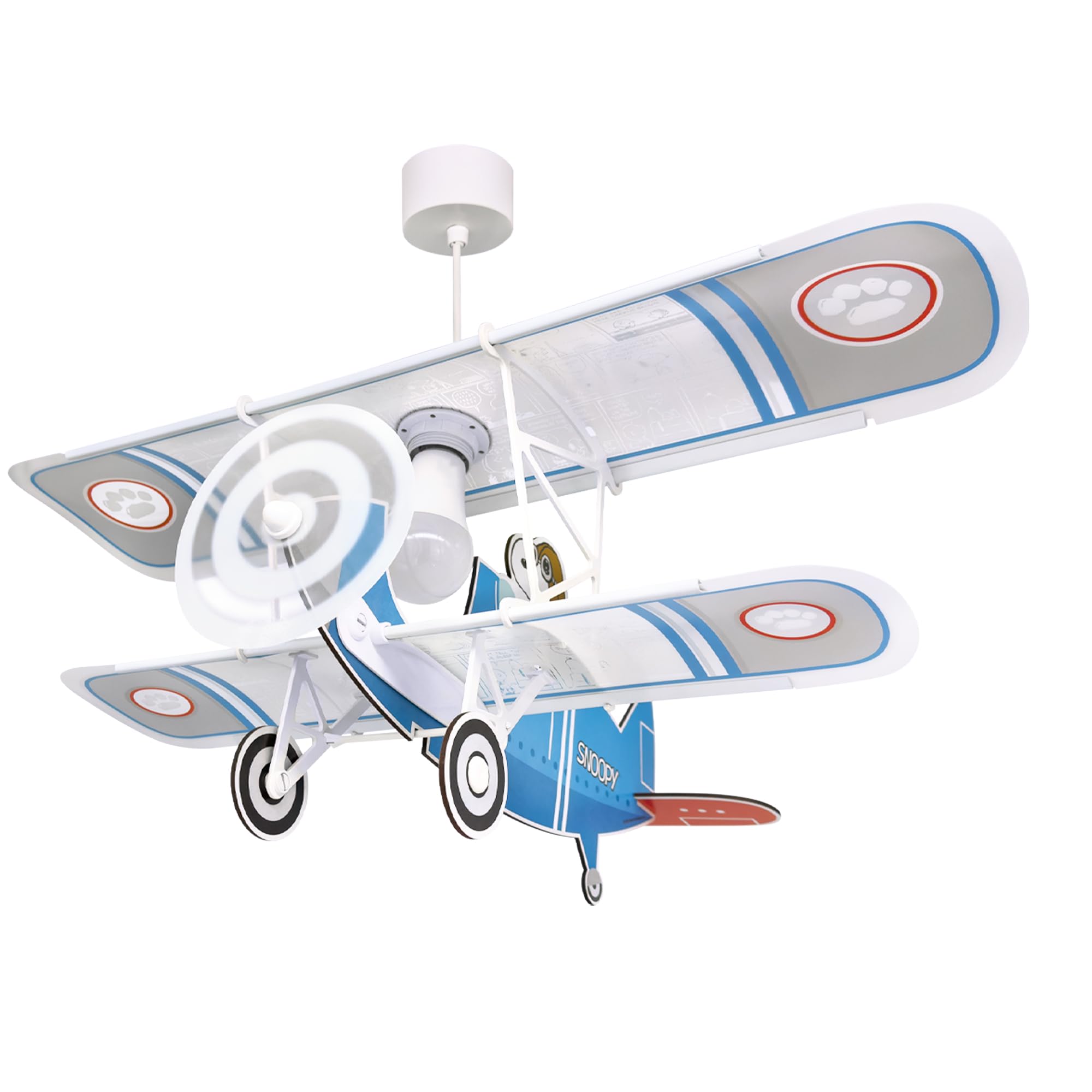 Dalber Lampe kinderzimmer, kinderlampe Pendelleuchte Hängelampe, Deckenleuchte Kinder, Deckenlampe kinderzimmer Flugzeug Snoopy, Deckenlampe Kinderzimmer, 54302, E27 15W LED, Blau | Hängelampe; Deckenleuchte; Kinderzimmer; E27 - 1 x 15W