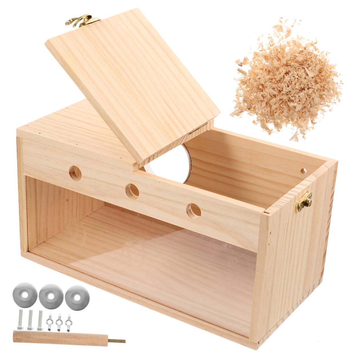 Housoutil Casetta per Uccelli in Legno, Scatola per Allevamento, Beige | Parrocchetti e Cocorite, Design Pratico Rifugio Caldo, Facile da Pulire per Uso Esterno