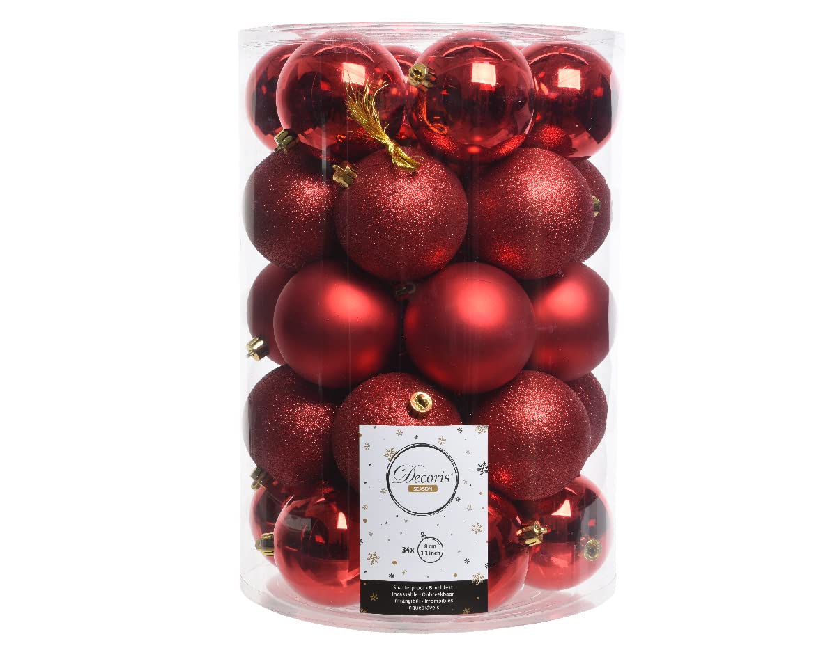 Lot de 34 boules de Noël (D80 mm) Alpine Rouge