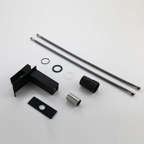 Miniatura 6 de Poumao Grifo de baño en cascada para lavabo de baño, grifo negro de una sola manija con placa de cubierta para 1 o 3 agujeros