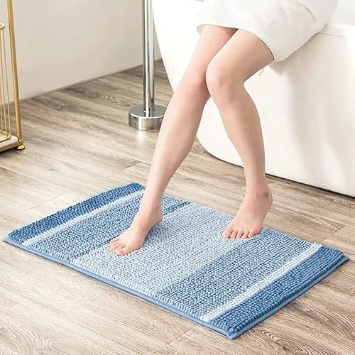 1 pieza de alfombras de baño de felpilla extra suaves, tamaño de 20 x 32 pulgadas, diseño de rayas atrevidas, color azul piedra, felpa, tacto suave,