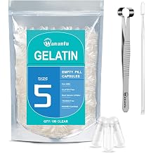 wananfu Size 5 Empty Capsules Gelatin 100 Count Bundle with Capsule Tweezer and Micro Lab Spoon, Clear Fillable Gel Pill Capsules Size 5 for Making Your Own Supplements