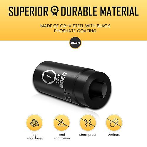 Miniatura 10 de BOEN Zócalos de impacto profundo de 12 pulgada, enchufe de impacto premium, enchufe de 34 pulgadas, SAE, 6 puntos, acero Cr-V con marcado láser,