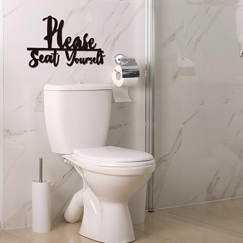 Miniatura 5 de Amyhill 2 Sets Bathroom Wall Decor Wash Your Hands Seriously and Please Seat Yourself Sign Funny Restroom Decor Wooden Farmhouse Rustic Relax Quotes