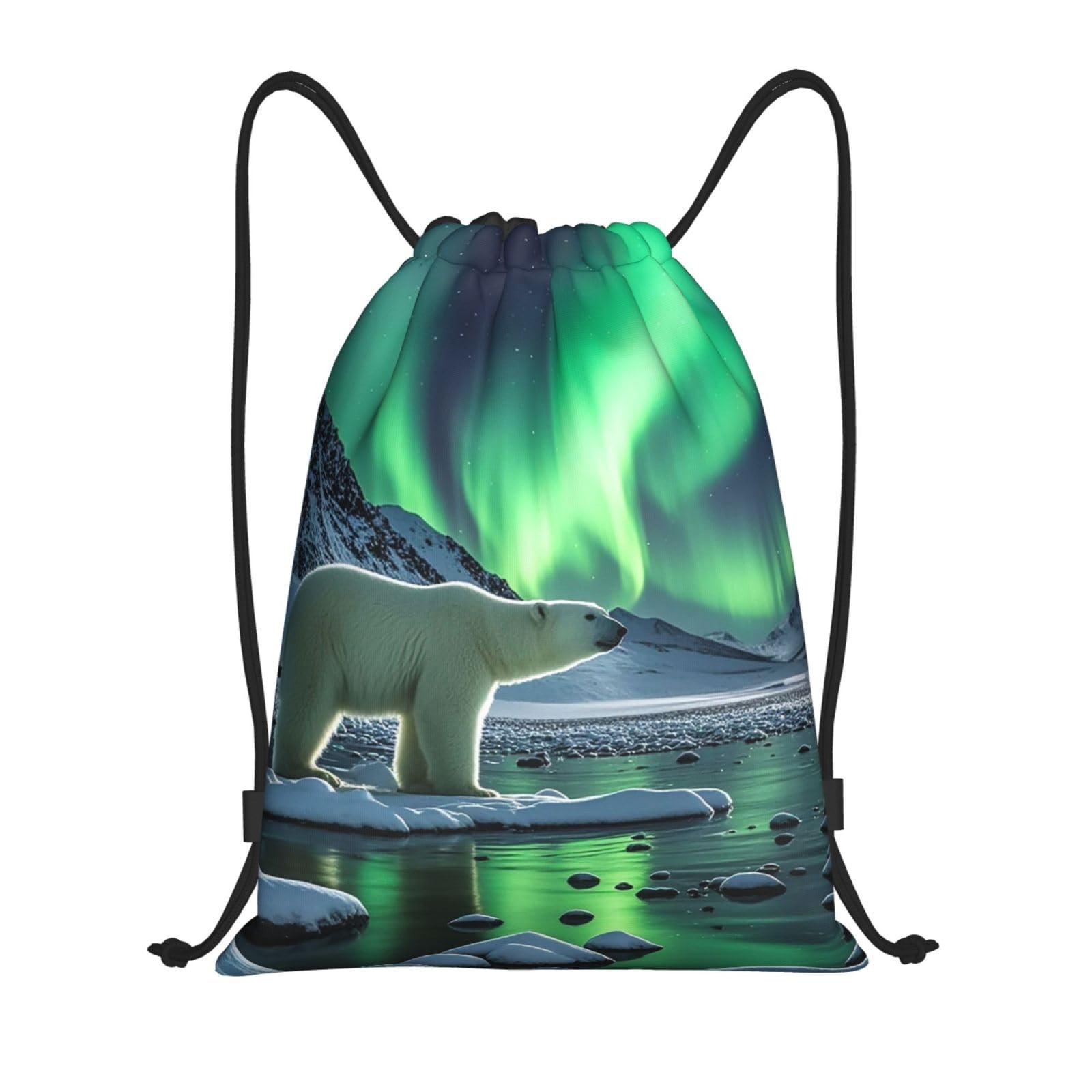 Mxdlkswpoh Unisex Black Drawstring Backpack Sports Gym Bags Draw String Bag Polar Bears Northern Lights Drawstring Bags For Women Men Sackpack