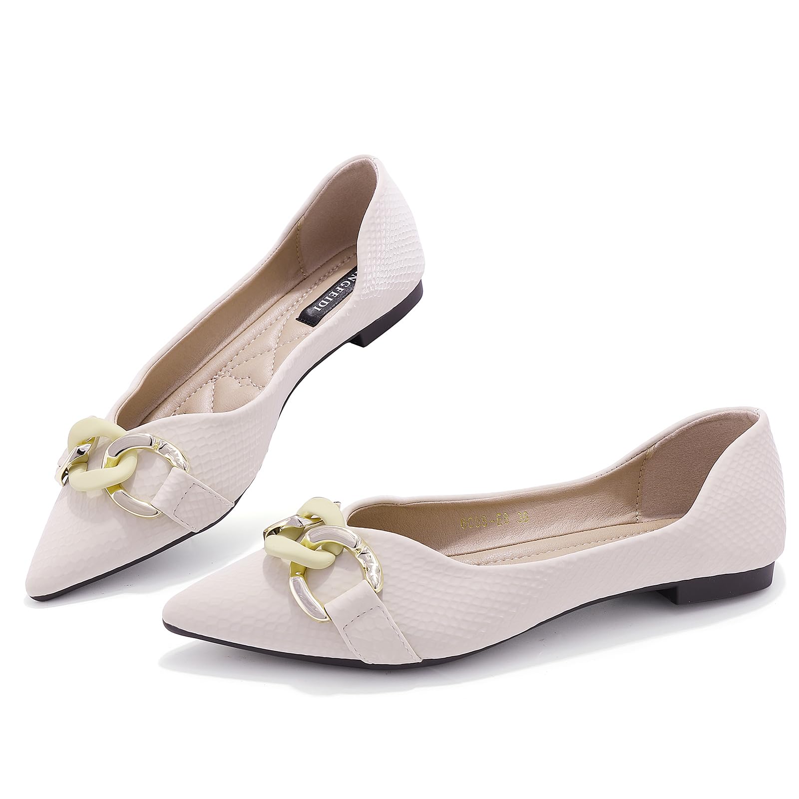 TLJIANG Women's Pointed Flat Shoes Cute Chain Comfortable Leather Flat Shoes Ballet