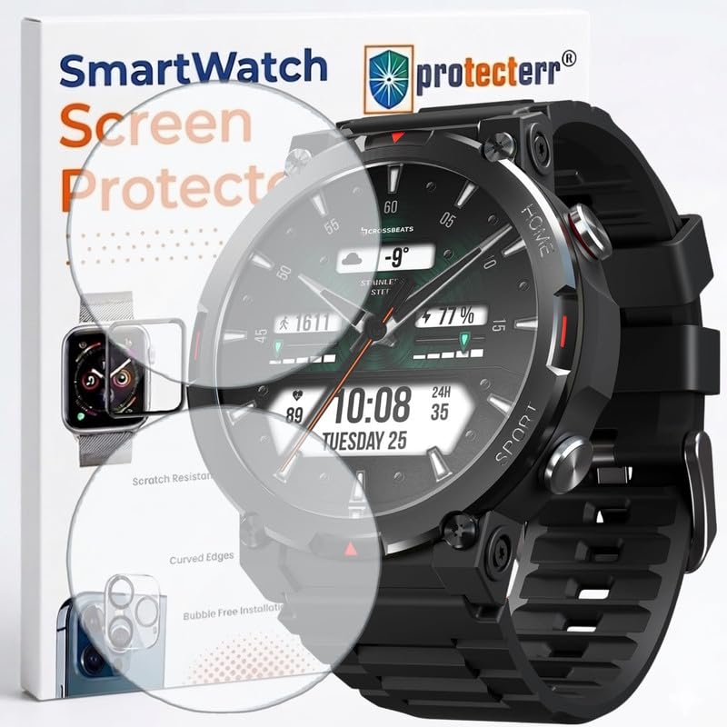 Image of 2-Pack Screen Protector for Cross Beats Everest 1.43 inch Smartwatch - Flexible TPU Screen Guard, HD Clear, Anti Scratch, Bubble Free, Full Coverage Film - Not Tempered Glass