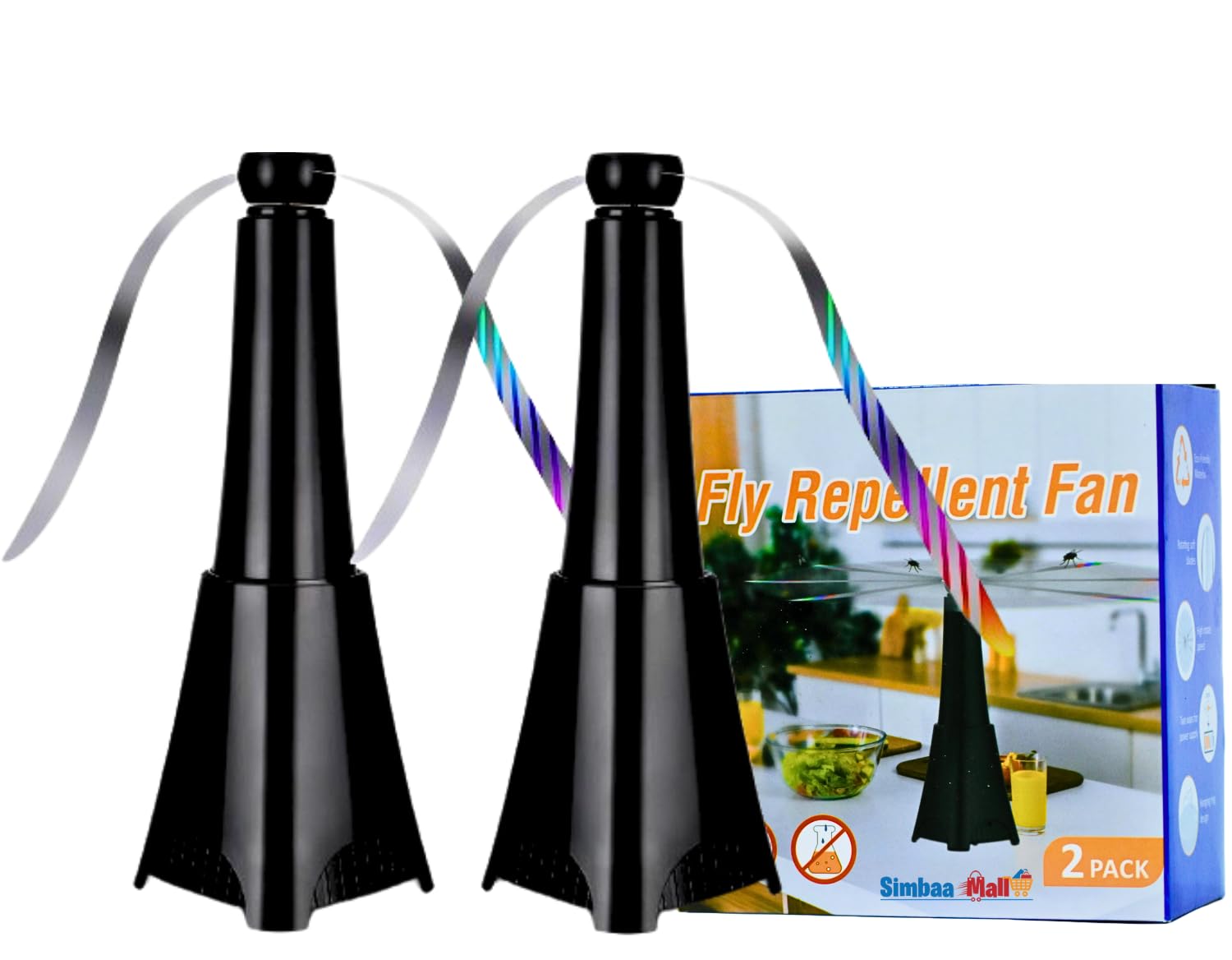 Simbaa Mall™ 2 PC Fly Repallent Fans for Tables Food Protection Rechargeable 2000mAh, Outdoor Indoor Camping Garden Portable Fly Deterrent with Holographic Blades Mosquito,Bug,Insects Away (PACK OF 2)