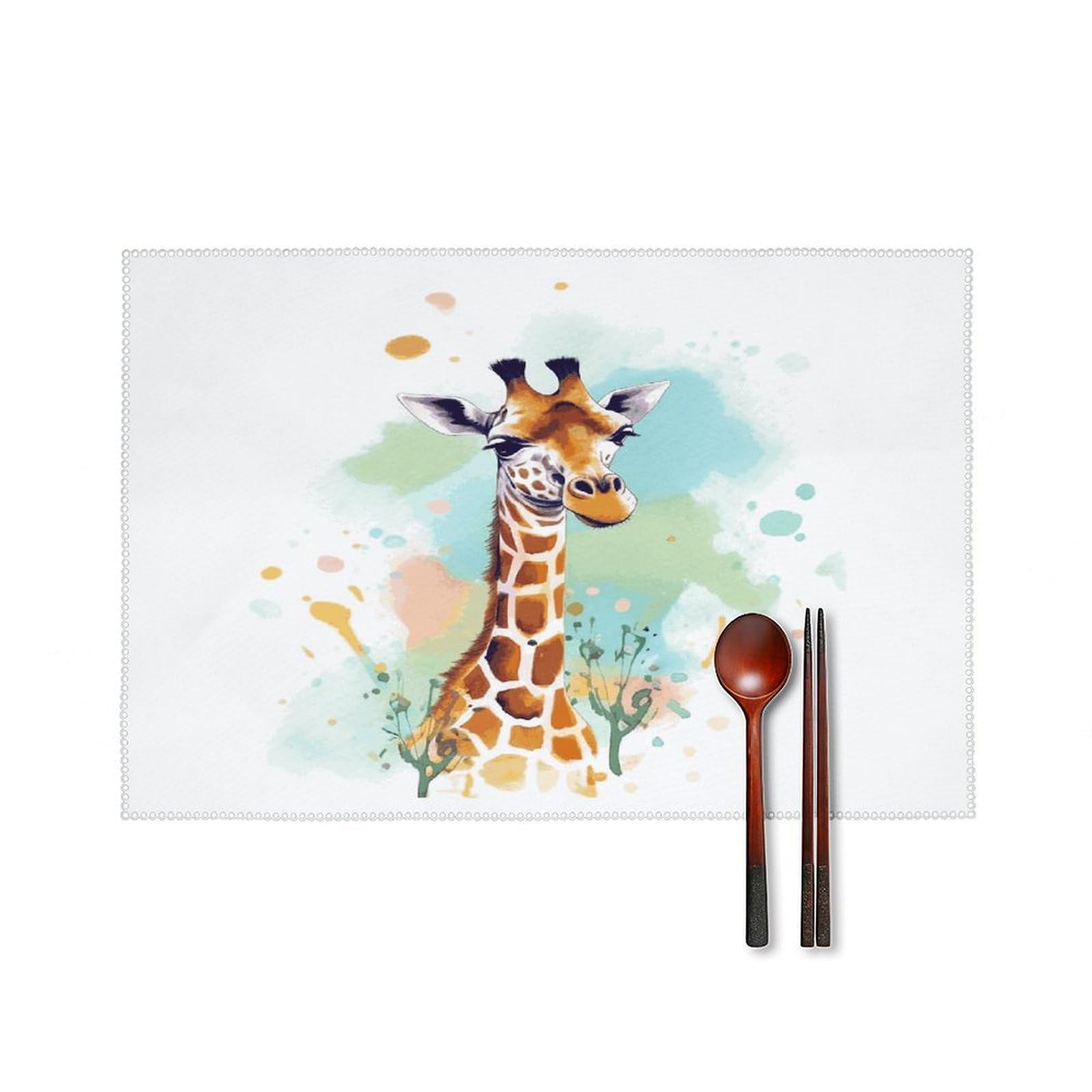 Fekiloot Style Giraffe Art Illustration Placemats Set Of 6,Table Mat