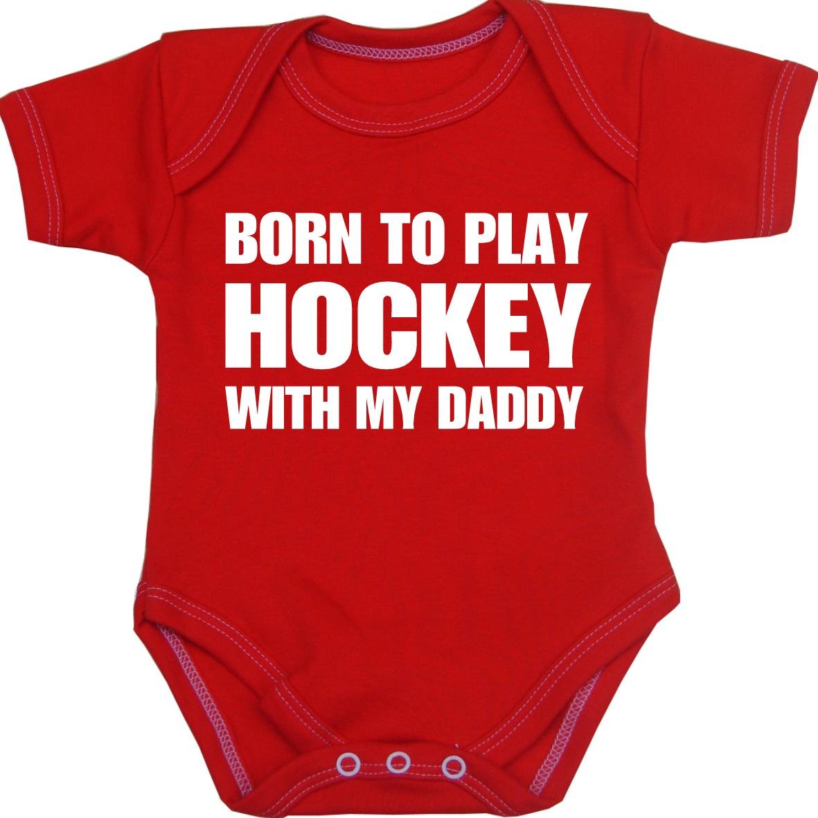 BabyPrem 1 Born to play Hockey with my Daddy Bodysuit RED 0-3