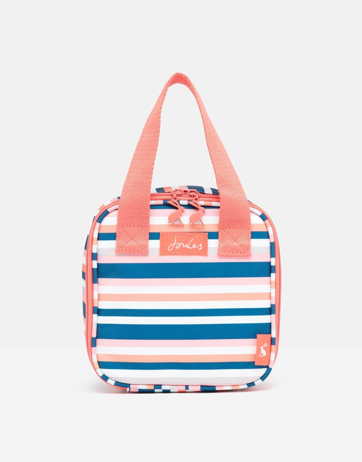 Joules JLS2114 Picnic Striped Square Lunch Bag, Recycled Polyester, 2 kilograms, Pink, Navy, White, Orange