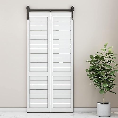 Miniatura 4 de Kit de riel de herrajes para puerta corrediza de granero de 24 pulgadas, suave y silencioso, rodillo negro montado lateral, fácil de instalar,