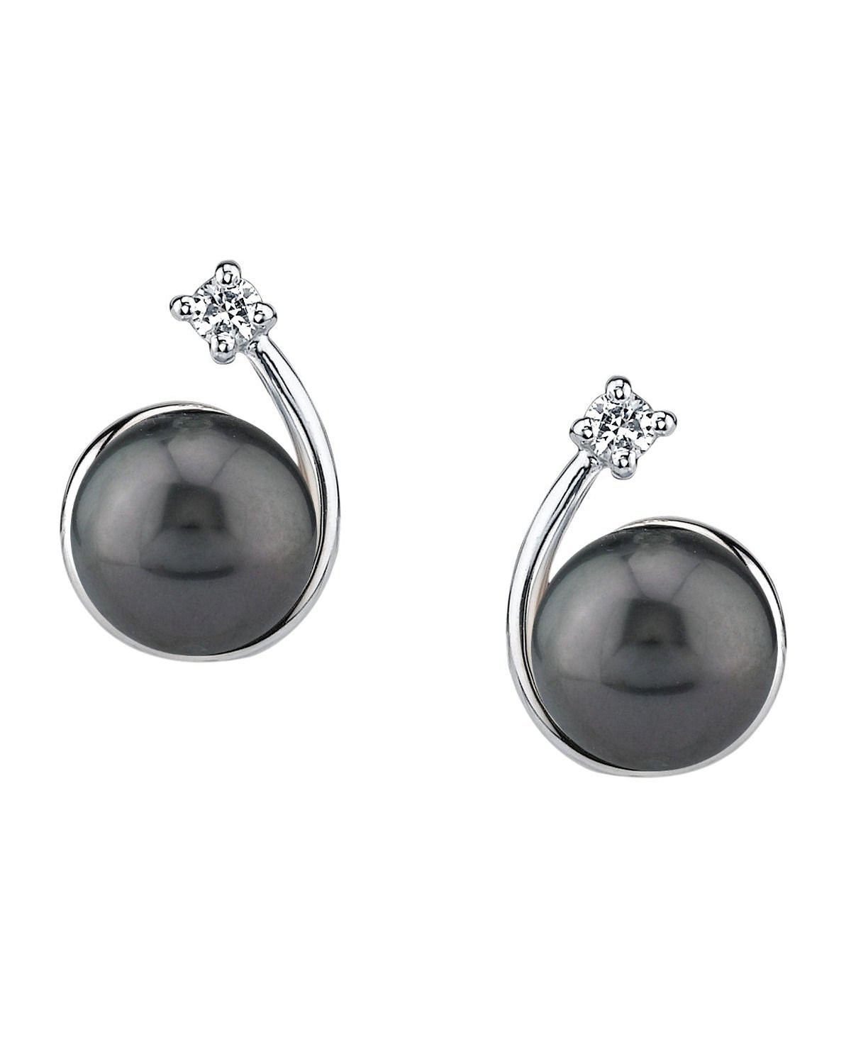 The Pearl Source8-9mm Black Tahitian South Sea Cultured Pearl & Cubic Zirconia Shooting Star Earrings for Women