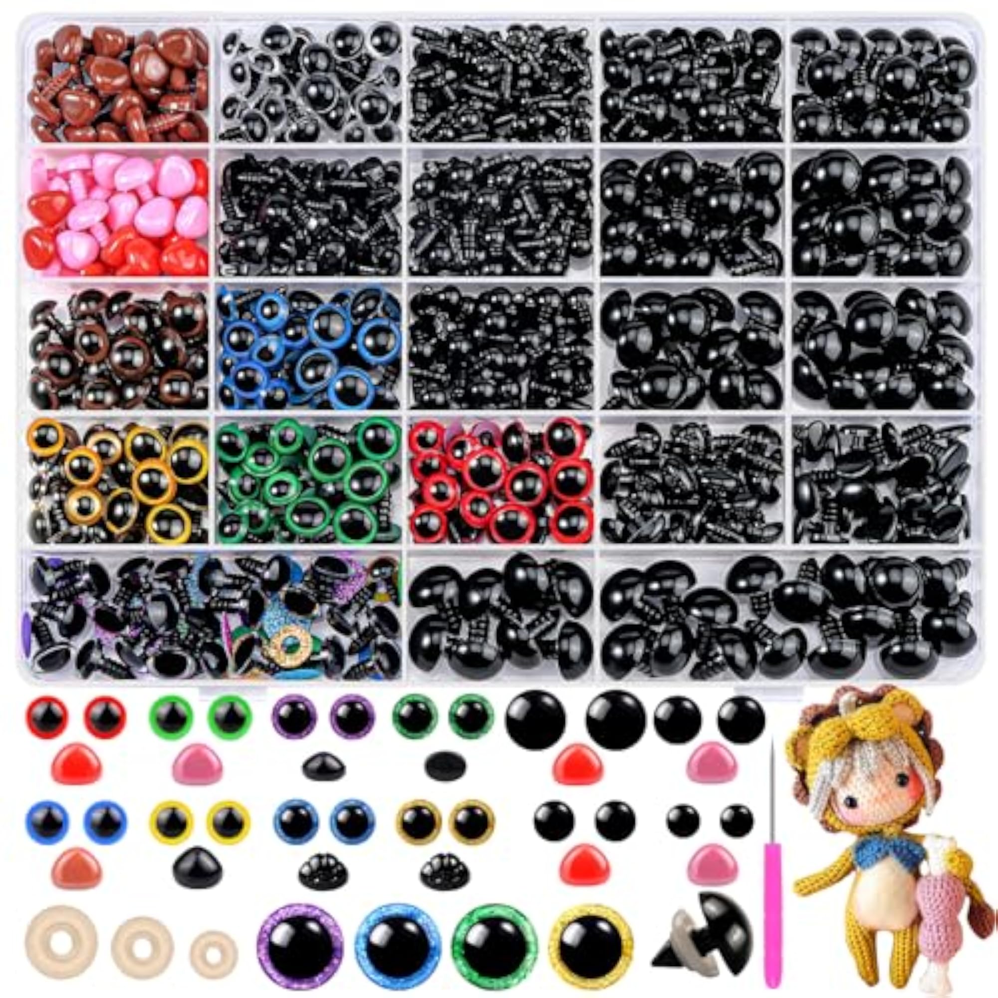 1100PCS Colorful Safety Eyes and Noses for Amigurumi Craft
