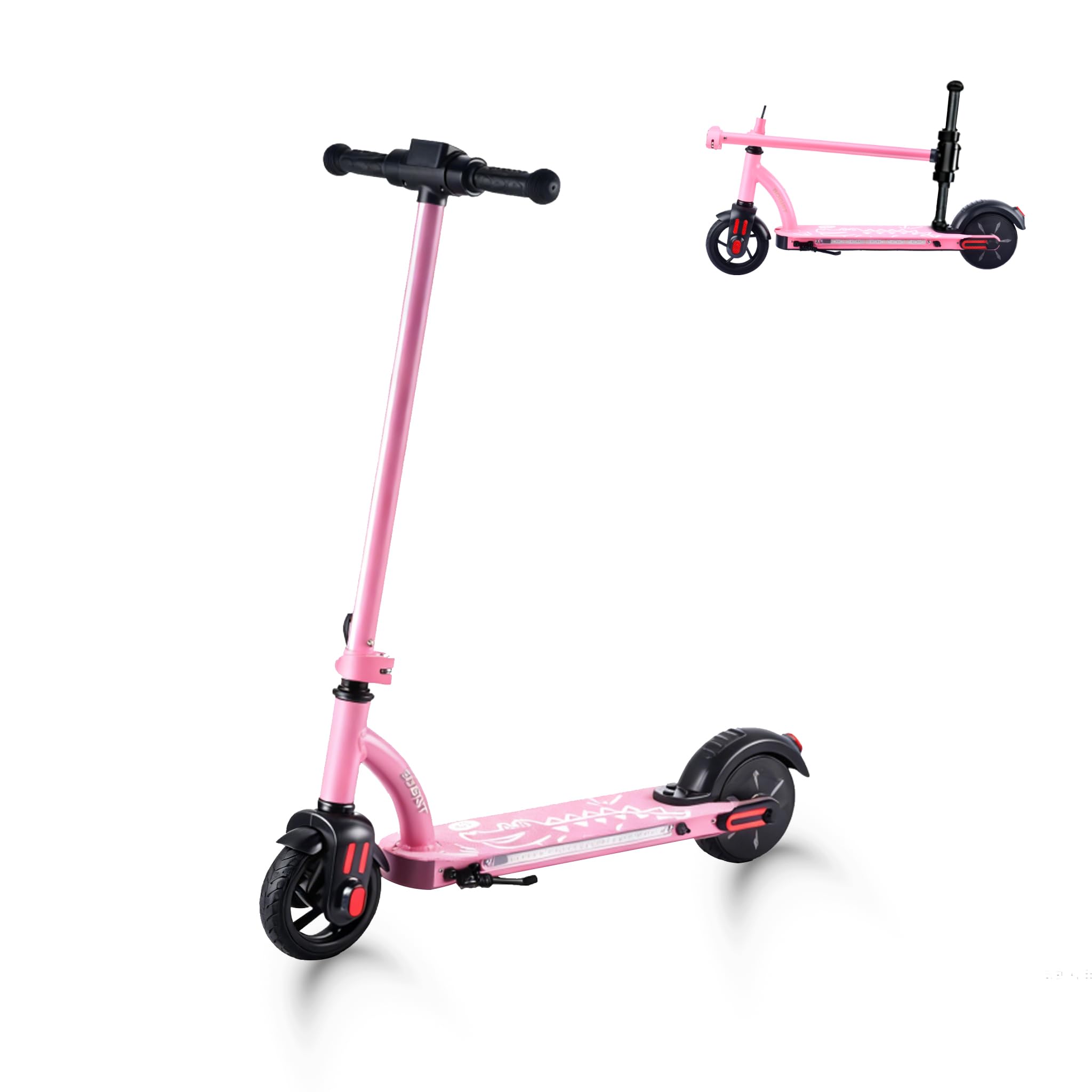 Patinete Rosa para niños de 6 a 12 años, con Luces LED de Tres Colores y Ruedas Luminosas, Freno Trasero, Columna de dirección y Cubierta, indicador LED, Scooter eléctrico Plegable para niños y niñas
