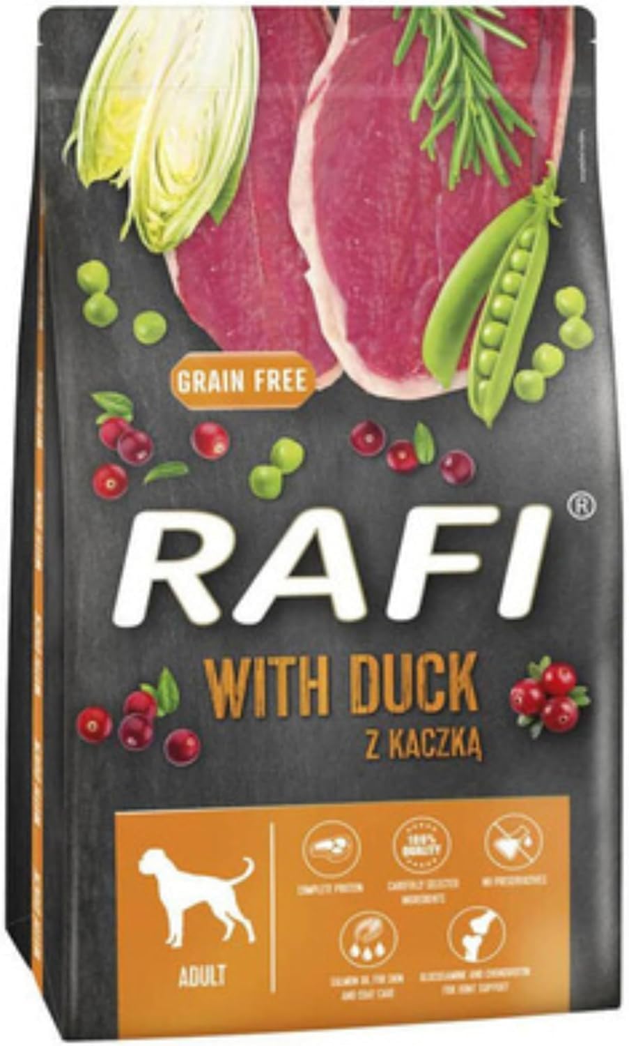 Rafi Adult Dry Dog Food – Natural Grain-Free High-Protein Dog Food with Omega 3 & 6, Prebiotics, No Gluten or Artificial Additives (10kg, Duck)