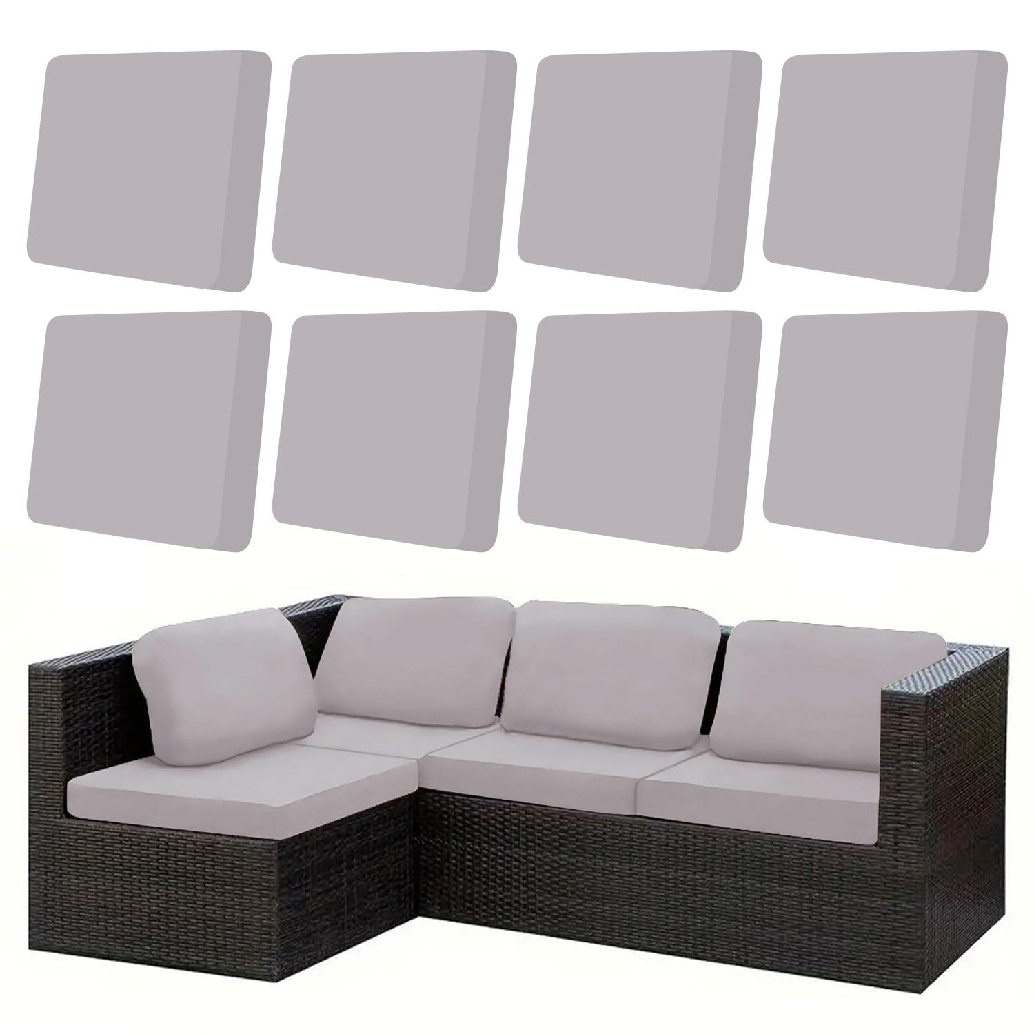 Photo 1 of 12 Pcs Patio Outdoor Cushion Covers, Waterproof Stretch Cushion Covers Replacement, Cushion Slipcovers, Washable Individual Couch Slipcovers Set Furniture Protector for Pets(20-27 Inch, Grey)